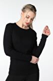 defy's KADIN UZUN KOLLU BİSİKLET YAKA TİŞÖRT SİYAH - M