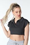 defy's KADIN YAKA DETAYLI CROP ANTRASİT - XL