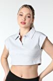 defy's KADIN YAKA DETAYLI CROP GRİ - S
