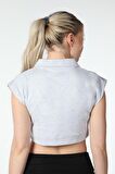 defy's KADIN YAKA DETAYLI CROP GRİ - S