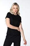defy's KADIN KISA KOLLU BİSİKLET YAKA TİŞÖRT SİYAH - S