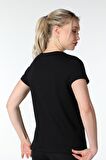 defy's KADIN BASKILI KISA KOLLU BİSİKLET YAKA TİŞÖRT SİYAH - XS