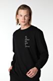 defy's ERKEK BASKILI UZUN KOLLU BİSİKLET YAKA SWEATSHIRT SİYAH - S