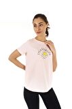 defy's KADIN BASKILI KISA KOLLU BİSİKLET YAKA TİŞÖRT PEMBE MEL - L
