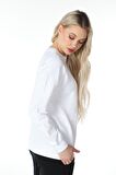 defy's KADIN BASKILI SWEAT BEYAZ - XS