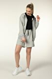 defy's KADIN KAPÜŞONLU FERMUARLI OVERSIZE SWEATSHIRT GRİ MELANJ - XS