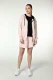 defy's KADIN KAPÜŞONLU FERMUARLI OVERSIZE SWEATSHIRT PEMBE MELANJ - M