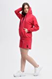 defy's KADIN KAPÜŞONLU FERMUARLI OVERSIZE SWEATSHIRT FUŞYA - XL