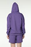 defy's KADIN KAPÜŞONLU FERMUARLI OVERSIZE SWEATSHIRT MOR - S