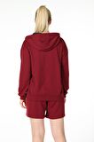 defy's KADIN KAPÜŞONLU FERMUARLI OVERSIZE SWEATSHIRT BORDO - XS