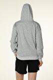defy's KADIN KAPÜŞONLU FERMUARLI OVERSIZE SWEATSHIRT KIRÇILLI GRİ - XS