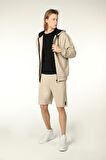 defy's ERKEK KAPÜŞONLU FERMUARLI OVERSIZE SWEATSHIRT BEJ - L