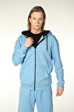 defy's ERKEK KAPÜŞONLU FERMUARLI OVERSIZE SWEATSHIRT MAVİ - M