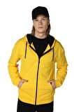 defy's ERKEK KAPÜŞONLU FERMUARLI OVERSIZE SWEATSHIRT SARI - S