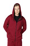 defy's ERKEK KAPÜŞONLU FERMUARLI OVERSIZE SWEATSHIRT BORDO - S