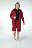 defy's ERKEK KAPÜŞONLU FERMUARLI OVERSIZE SWEATSHIRT BORDO - S