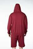 defy's ERKEK KAPÜŞONLU FERMUARLI OVERSIZE SWEATSHIRT BORDO - S