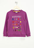 Haribo Baskılı Kız Çocuk Lila Sweatshırt HRBTXT302 Haribo Çocuk Sweatshirt