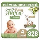 Baby Turco Doğadan 2'li Mega Fırsat Paketi Bebek Bezi 4 Numara Maxi 328 Adet