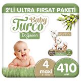 Baby Turco Doğadan 2'li Ultra Fırsat Paketi Bebek Bezi 4 Numara Maxi 410 Adet