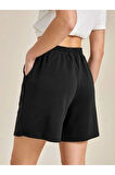 Regular Fit Ince Siyah Bermuda Spor Şort