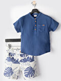 Erkek Çocuk Müslin Gömlek Gabardin Şort Takım
