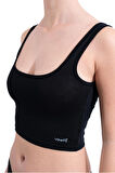 Askılı Siyah Günlük Kullanım Veya Spor Için Pamuklu Likralı Kadın Crop Büstiyer Bralet