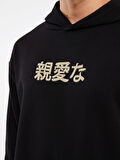 XSIDE Siyah Uzun Kollu Baskılı Erkek Hoodie