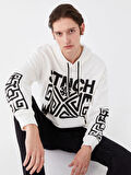 XSIDE Ekru Uzun Kollu Baskılı Erkek Kalın Hoodie