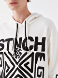 XSIDE Ekru Uzun Kollu Baskılı Erkek Kalın Hoodie