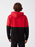 XSIDE Kırmızı Uzun Kollu Renk Bloklu Erkek Kalın Hoodie