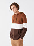 XSIDE Kahverengi Uzun Kollu Renk Bloklu Erkek Kalın Hoodie