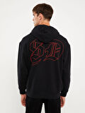 XSIDE Siyah Uzun Kollu Baskılı Erkek Kalın Hoodie