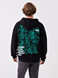 LCW Casual SİYAH Uzun Kollu Baskılı Erkek Hoodie