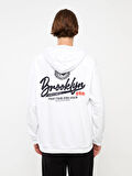 XSIDE Beyaz Uzun Kollu Baskılı Erkek Hoodie