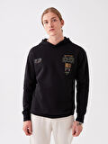 XSIDE Siyah Uzun Kollu Baskılı Erkek Kalın Hoodie