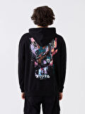 XSIDE Siyah Uzun Kollu Baskılı Erkek Kalın Hoodie