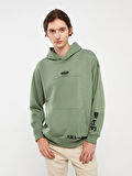 LCW Casual YEŞİL Uzun Kollu Baskılı Erkek Kalın Hoodie