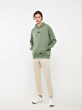 LCW Casual YEŞİL Uzun Kollu Baskılı Erkek Kalın Hoodie