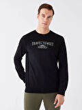 LCWAIKIKI Classic SİYAH Bisiklet Yaka Uzun Kollu Baskılı Erkek Sweatshirt