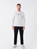 LCWAIKIKI Classic BEJ Bisiklet Yaka Uzun Kollu Baskılı Erkek Sweatshirt