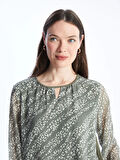 LCW Grace Haki Bisiklet Yaka Desenli Uzun Kollu Kadın Bluz
