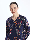 LCW Grace Lacivert V Yaka Desenli Uzun Kollu Kadın Bluz
