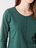 LCWAIKIKI Basic Yeşil Kadın Bisiklet Yaka Düz Bluz
