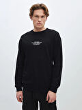 LCW Casual SİYAH Bisiklet Yaka Uzun Kollu Baskılı Erkek Sweatshirt