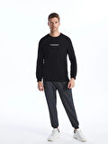 LCWAIKIKI Classic SİYAH Bisiklet Yaka Uzun Kollu Baskılı Erkek Sweatshirt