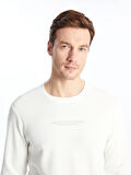 LCWAIKIKI Classic EKRU Bisiklet Yaka Uzun Kollu Baskılı Erkek Sweatshirt