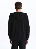 LCW Casual Siyah Kapüşonlu Uzun Kollu Erkek Fermuarlı Sweatshirt