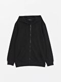 LCW Casual Siyah Kapüşonlu Uzun Kollu Erkek Fermuarlı Sweatshirt
