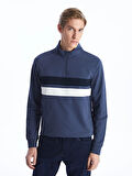 LCWAIKIKI Classic İNDİGO Dik Yaka Uzun Kollu Renk Bloklu Erkek Sweatshirt